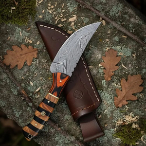 Cuchillo de Caza de Acero de Damasco con Funda de Cuero – Hecho a Mano - Product Image 3