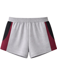 Shorts de détente pour femmes gris, rouge et noir, taille élastique avec cordon de serrage, empiècements contrastants, en coton et polyester doux, décontractés, confortables pour l'été - Product Image 4