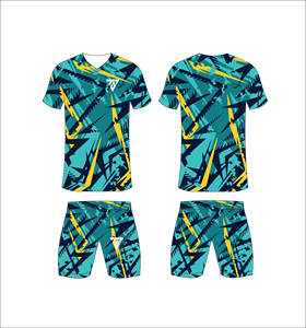 Custom Sublimated Blue Geometric <b>Soccer</b> Jersey Set for Men V-Neck Short Sleeve Moisture Wicking Athletic Fit - Product Image 1