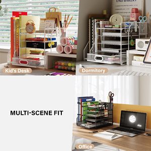 Organizador de Escritorio Ligero de 5 Niveles HUHOLE, Bandeja para Papel y Cartas de Malla Metálica Blanca con Soporte para Archivos, Requiere Ensamblaje Manual - Product Image 3