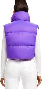Chaleco Acolchado Morado para Mujer con Cuello Alto y Cierre de Cremallera, Sin Mangas, Color Sólido, Corto, Informal - Product Image 3