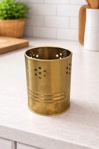 Porte-ustensiles cylindrique en métal doré, style industriel, support de rangement de cuisine, résistant à la rouille, type sur pied - Product Image 2