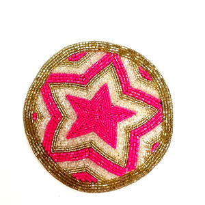 Pink Star Beaded <b>Coaster</b> Handmade Star Design <b>Coaster</b> Funky <b>Table</b> Decor - Product Image 1