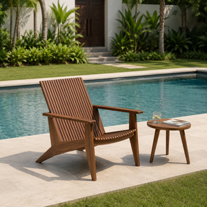 Sillón de Exterior Moderno de Madera de Teca Sólida con Mesa Lateral para Piscina, Patio, Jardín, Villa, Resort, Hotel - Product Image 1