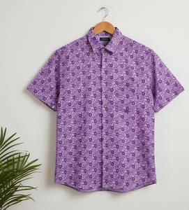 Camisa de Verano para Hombre, Estampada a Mano con Rayas Batik, 100% Algodón, Manga Corta, Transpirable, Ecológica, Formal e Informal - Product Image 1