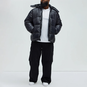 Manufacturer Custom Men's Winter Shiny Quilted Puffer Jacket <b>Windbreaker</b> Padded Thick <b>Black</b> Hooded Bubble Padded Jacket - Product Image 1