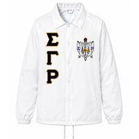 Veste blanche Sigma Gamma Rho avec design de blason, personnalisable, SGRho, sororité grecque, fermeture éclair intégrale, lettres personnalisées, vêtements universitaires