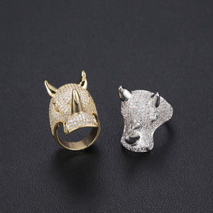 Anillo de cóctel con cabeza de rinoceronte para hombre, plata 925, chapado en oro de 18K, engaste de cristal pavé, diseño animal, joyería llamativa estilo hip-hop - Product Image 4