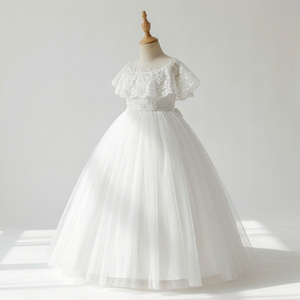 Robe de mariée de luxe blanche en dentelle avec cape, pour demoiselle d'honneur, épaules à plumes, style princesse, longue robe de soirée, vente en gros - Product Image 3