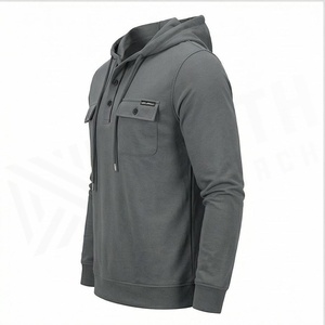 Sweat-shirt à capuche pour homme à manches longues avec poches avant, couleur unie, pull en coton tricoté décontracté, vêtements d'automne - Product Image 3