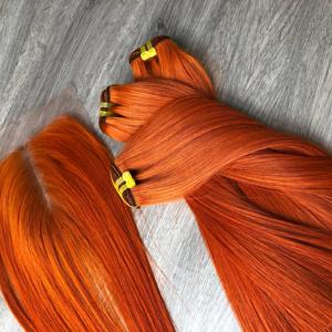 Extensions de cheveux humains lisses orange à os soyeux vietnamien Paquets de fermeture transparents Couleur orange Cheveux vierges de haute qualité - Product Image 3