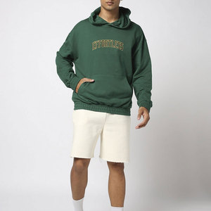 Sweat à capuche vert pour homme avec fermeture éclair intégrale, impression en relief personnalisée, coupe classique, logo gaufré, en molleton de coton, décontracté, pour l'automne - Product Image 1