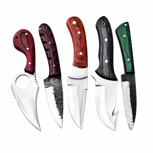 Couteau à dépecer Burraq fait main en acier Damas, épaisseur 0,5 mm (0,025 po), manche en bois coloré, option DIY/OEM, lame Drop Point, 9 pouces - Product Image 2