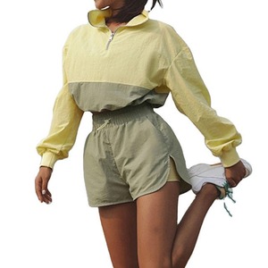 Custom Oem Hoodies Gym Wear <b>Half</b> <b>Zip</b> Pullover Tracksuit Jogging Women Crop Top Windbreaker <b>Jacket</b> Two Piece Pants Set - Product Image 5