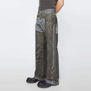 Pantalones Estampados - Corte Holgado, Cintura Media, Pierna Ancha y Largura Larga con Efecto Denim Trompe Único - Product Image 4