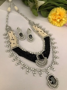 Stylish Classic Best Quality Brass <b>Silver</b> Plated Zircon CZ Layered <b>Necklace</b> Earring <b>Set</b> Engagement Gift Wedding Anniversary - Product Image 4