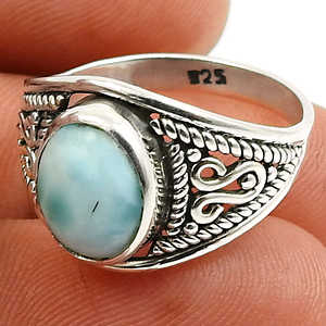 Anillos de Larimar Azul Océano en Forma Ovalada, Hechos a Mano con Plata de Ley 925, Joyería Bohemia en Venta al Mejor Precio - Product Image 2