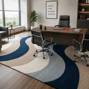 Tapis en laine de Nouvelle-Zélande tufté à la main, tapis moderne abstrait, bleu beige gris, tapis contemporain - Product Image 2