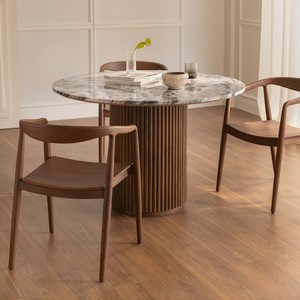 Table à manger ronde Vandana Hexa Zenova en pierre naturelle et bois de manguier Giselda - Product Image 1