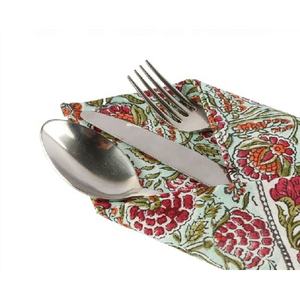 Ensemble de serviettes imprimées en blocs d'arbre traditionnels verts faits à la main 6 ensembles de serviettes décoratives de table de mariage royal indien - Product Image 2