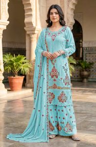 Ensemble Kurta Palazzo Georgette Premium Prêt-à-Porter Collection Designer Vêtements Ethniques Tenue de Fête et de Mariage pour Femme - Product Image 4
