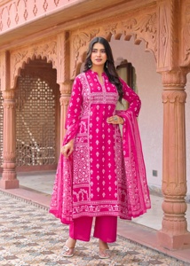 Twinfeet Women's Premium Pure Cotton A-Line Anarkali Traditional Quick Dry Kurti & Palazzo with Dupatta Suit Set - Product Image 4