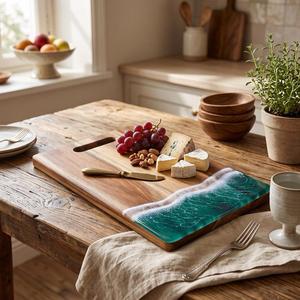 Planche à découper artisanale en acacia, durable, pour la préparation des aliments, légumes, fruits, viande, forme rectangulaire, vente en gros - Product Image 2