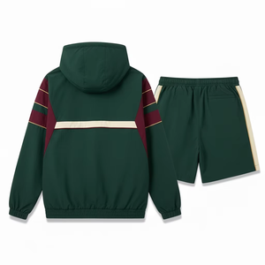 Unisex Solid Hooded Casual Spring Jacket and Shorts Set Windproof 100% <b>Polyester</b> <b>Tracksuit</b> with Elastic Waist OEM Service - Product Image 2
