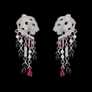Pendientes Colgantes de Esmalte con Cabeza de Leopardo, Plata de Ley 925, Diamante Cultivado en Laboratorio de 4-5CT, Joyería de Lujo con Diseño Animal, Fabricante OEM India - Product Image 3