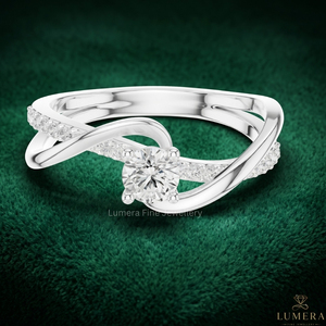 แหวนเพชรเดี่ยวทรงบิดเกลียวทองคำขาว 14K 18K สุดหรูสำหรับผู้หญิง แหวนหมั้นดีไซน์ไขว้สุดสง่างาม - Product Image 1