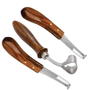 Stainless Steel Double <b>Edged</b> Hoof <b>Trimming</b> Knife <b>Wooden</b> Handle Non-Slip Equine Grooming Tool for Horse Farrier Veterinary Use - Product Image 1