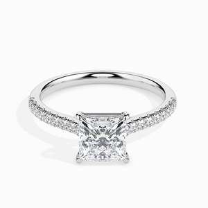 Bague en argent/plaqué or avec moissanite taille princesse et pierres pavées sur les côtés pour femme, bijou étincelant pour fiançailles, mariage, anniversaire - Product Image 2
