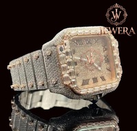 Montre de luxe de haute qualité avec diamants, verre analogique, boîtier en acier inoxydable, mouvement mécanique, bracelet en caoutchouc, fermoir papillon, pour homme, style hip-hop
