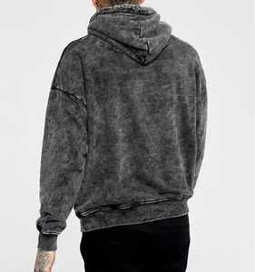 Sweat à capuche vintage délavé à l'acide 2026 pour homme, coupe oversize, streetwear vierge, en coton épais, coupe carrée, couleur anthracite, effet délavé rétro - Product Image 3