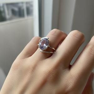 Joyería Minimalista de Plata de Ley 925 con Amatista de Corte Ovalado, Piedra de Nacimiento de Febrero, Engaste en Canal, Hecha a Mano, para Boda y Fiesta, de Terceros - Product Image 5