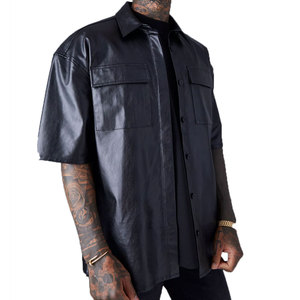 Camisas de Vestir Personalizadas al por Mayor para Hombre, de Manga Corta y Larga, de Cuero PU, con Botones - Product Image 5