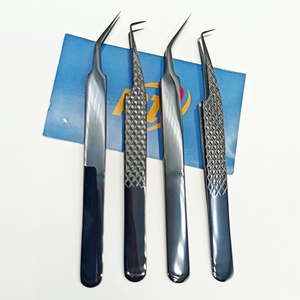 Pinzas de Acero Inoxidable Antimagnéticas para Extensión de Pestañas, de Alta Calidad Profesional, Color Negro Plasma, Probadas a Mano - Product Image 2