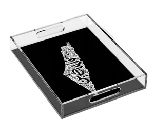 Plateau de luxe en acrylique doré fait à la main avec calligraphie arabe pour servir du café, du thé et pendant les célébrations du Ramadan et de l'Aïd - Product Image 4