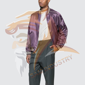 High Quality Custom Logo Men's Satin Jacket Custom Logo Printed Canvas Streetwear <b>Stand</b> Collar Satin Jacket For Men - Product Image 4