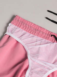 Shorts en toile tricotée rose uni pour femme, taille haute, avec cordon de serrage, coupe régulière, respirant, style sportif, avec poches - Product Image 6
