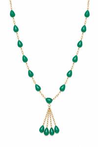 Collar Personalizado Chapado en Rodio con Cuentas en Forma de Lágrima Verde Esmeralda, Cadena de Eslabones con Borlas en Cascada, Joyería de Lujo para Novia - Product Image 3