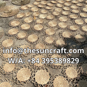 Versatile Seagrass <b>Table</b> <b>Mats</b> <b>Round</b> Woven Straw Placemats Natural Wicker Chargers for Side <b>Tables</b> and Plants - Product Image 4