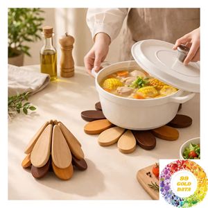 Support pliant en bois en forme d'arbre résistant à la chaleur pour ustensiles de cuisine, bols de service et tables à manger pour usage domestique - Product Image 2