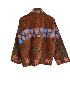 เสื้อแจ็คเก็ตผ้าฝ้ายสไตล์โบฮีเมียนงานฝีมือประณีต ปักลายหัวใจสีลาเวนเดอร์ แขนยาว เสื้อคลุมผู้หญิงสำหรับฤดูใบไม้ผลิ - Product Image 2