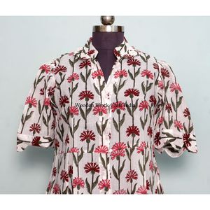 Hermoso y cómodo vestido casual de manga corta tipo canguro, hecho a mano en India, de algodón, para mujer, para fiestas, con estampado a mano. - Product Image 2