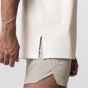 T-shirt unisexe uni en coton respirant grande taille à manches courtes, col rond, style baggy, surdimensionné, blanc à la mode pour hommes - Product Image 2