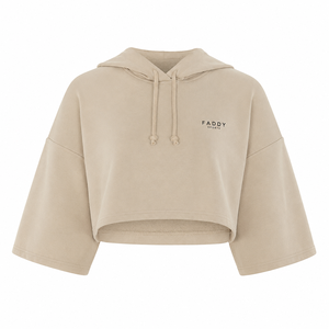 Custom Women's Oversized Cropped Hoodie Short Sleeve Pullover Cotton Fleece Loose Fit Streetwear Gym Crop <b>Top</b> Hooded Sweatshirt - Product Image 4