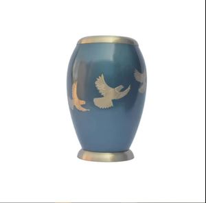 Blue Metal Cremation Urn <b>Keepsake</b> Casket Memorial <b>Ashes</b> Container Custom Remembrance Urn <b>for</b> Human or Pet - Indian Home Crafts - Product Image 2