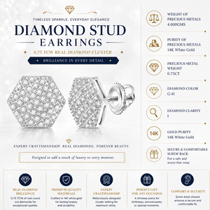 0.75 TCW Real Diamond Stud <b>Earrings</b> 14K White Gold Round Cut Cluster | Hexagon Design Screw <b>Back</b> Women Fine Jewelry Style Gift - Product Image 5