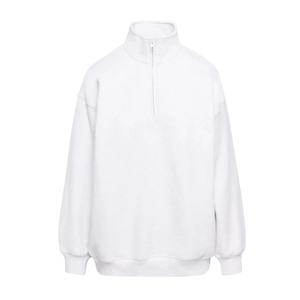 Sweat-shirt à capuche en coton pour femmes, col montant, demi-fermeture éclair, pull-over décontracté, personnalisé, blanc - Product Image 3